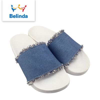 China New Design Durable Woman Slide Sandal Lady Slipper Denim Fabric Flat Empty Shoes for sale