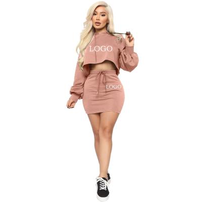 China 2020 Sustainable Autumn Winter Casual Hoodies Dress Sweatshirts Skirt Set 2 Pieces Mini Hip Skirt for sale