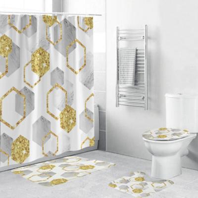 China Newly Design Sustainable Fashion Custom Polyester 3d Printed Waterproof Fabric Shower Curtain Christmas Shower Curtain Set For Bathroom for sale