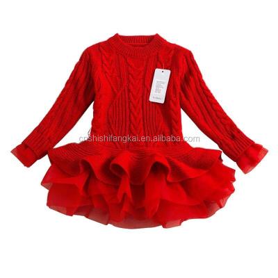 China Christmas Girl's Anti-Shrink Thick Warm Wedding Dress Anti-Shrink Dress Knitted Chiffon Winter Kids Girls Clothes Children Dress Girl Dress for sale