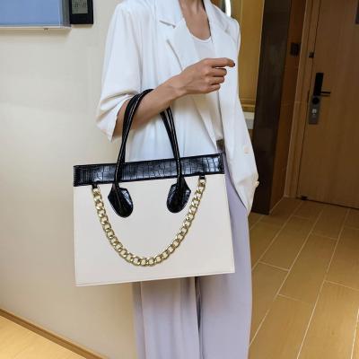 China New Ladies Fashion Crocodile Tote New Ladies Fashion Crocodile Large Capacity Chain Bag PU Ladies Structured Leather Handbag for sale