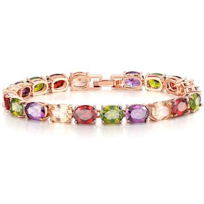 China CLASSIC 2021 European and American jewelry copper boutique crystal colorful bracelet rose gold color bracelet zircon bracelet women for sale