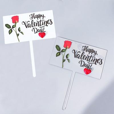 China Factory Direct Happy Valentine's Day 3d Paintings Cake Decoration Acrylic Roses Cake Topper for sale