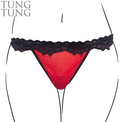 China Border Breathable Black Hot Red Net Lace Sheer Panties for sale