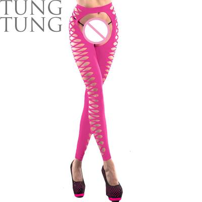 China Crotchless Women Breathable Opaque Pink Tights for sale