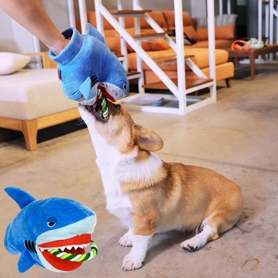 China Sustainable Toy Custom Wholesale Interactive Dog Shark Dog Training Stuffed Toy Pet Squeaky Plush Dog Toys for sale