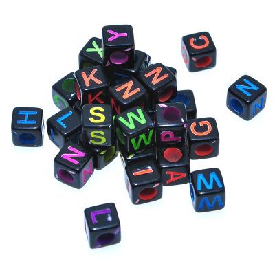 China Other Jewelry Accessories 6x6mm Black Text Acrylic Alphabet Letter Beads for sale