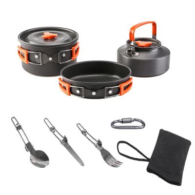 China Outdoor Pots Cookset Aluminum Alloy Mess Utensils Kit Aluminum Camping Cookware Sets for sale