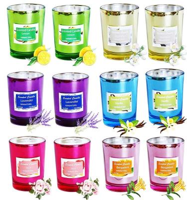 China Hot Wholesale Birthdays Latest Iridescent Glass Jar Natural Soy Wax Scented Candles Gift Set Of 12 for sale