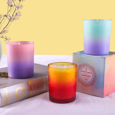 China Strong Scent Guaranteed Price Gradient High Quality Economical Colored Glass Cup Suitable Natural Soy Wax Scented Candle for sale