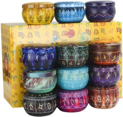 China 12Pcs Private Label Constellation Cylindrical Series Scented Candle Set Pure And Persistent Aromatherapy 2.5Oz Soy Wax Tin Jar Candles for sale