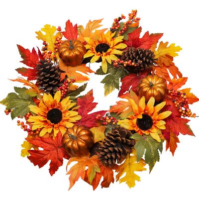 China Rattan and Plastic PVC Supplier Thanksgiving Artificial Flower Luxury Decoration Wedding Plastic Pumpkin Autumn Wreath PVC Rattan Home Decor for sale