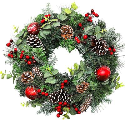 China High Quality PVC and Rattan Artificial Green Garland with Decorative Festival Christmas Pine Cones Ornaments Wall Home Decor Pendant Supply Red for sale