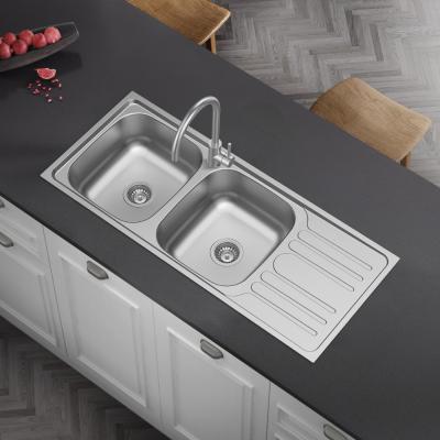 China Without Faucet Favorable Price Stainless Steel Double Bowl Topmount Kitchen Sink for sale