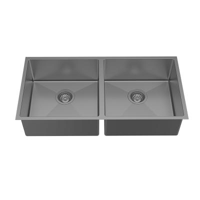 China Without Faucet Restaurant Height Double Bowl Handmade Rectangular Undermount Stainless Steel Sink for sale