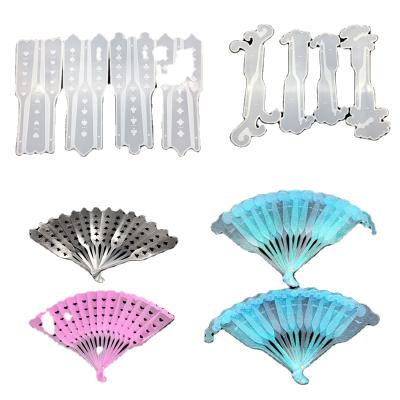 China Viable DIY Silicone Crystal Glue Design Mold Fan View Blades Cast Handy Mirror Feather Fan Resin Mold for sale