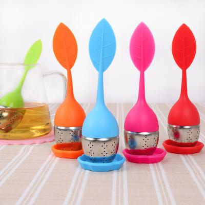 China Viable Food Grade Silicone Handle Stainles Leaves Silicone Tea Infuser Tea Ball Tea Strainer Filter for sale