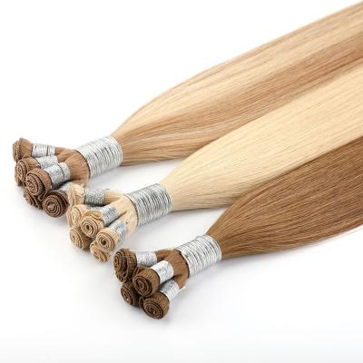 China Soft Thick Pulled Remy European Hand Tied Weft Double Wave Silky Straight Invisible Hand Tied Weft Hair for sale