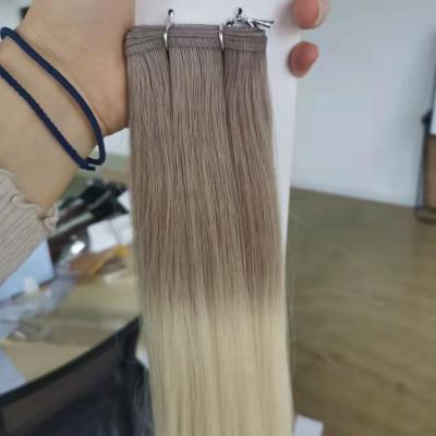 China Flat Lane Untouched Remy Weft Extension, Russian Double Drawn Straight Silicone Cuticle Hair Grade12A Flat Weft Extensions for sale