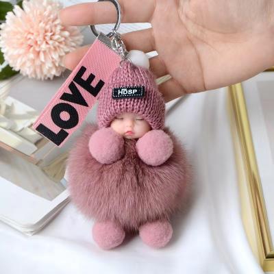 China Car Sleep Key Chain Pendant Women's Fox Hair Ball Doll Bag Eco Friendly Pendant for sale