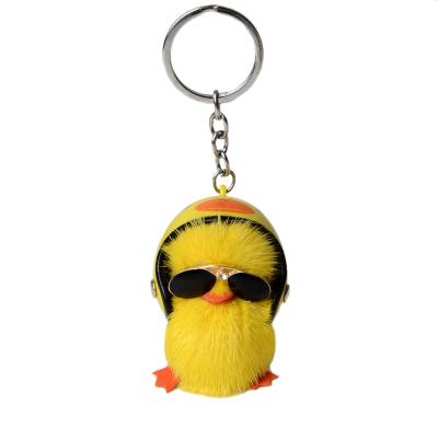 China Mini Mink Hair Small Duck Car Key Chain Pendant Lovely Plush Doll Eco-Friendly Yellow Doll School Bag Pendant Gift for sale