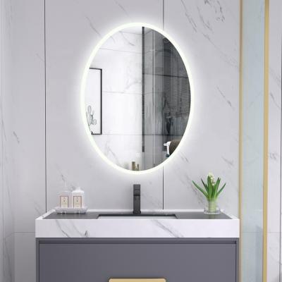 China Illuminated Frameless Smart Touch Screen Oval Mirror Wall Decorative 3 Years Warranty CE ROHS With Led Lights Bathroom for sale