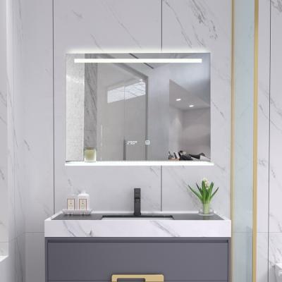 China Customization Design Function Height Smart Touch Switch Lighted Classic Bathroom Vanity Vanity Led Sensor Mirrors With Shelf for sale