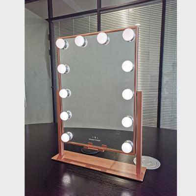 China High Quality Adjustable Desk Lighted 12 Bulbs Led Light Cordless Hollywood Style Makeup Mirror for sale