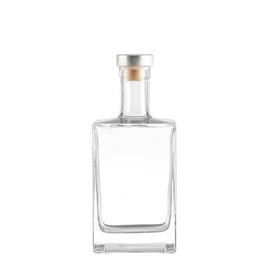 China Household Products Wholesale Cheap High Quality Elegant Square Bottle Glass Whiskey Clear Wine Bottle With Cork Stopper for sale