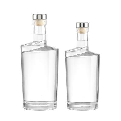 China Empty transparent creative glass wine bottle new style flat household products clear glass bottle ex-factory price with cork for sale