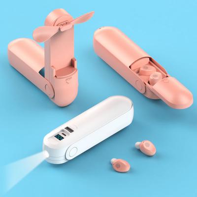 China F7 Tws 2021 New Function Mini Fan Power Bank Charging Phone And Led Flashlight Earphone Wireless Earbuds for sale