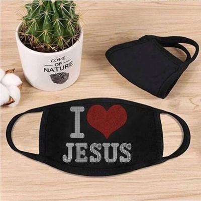 China Easily Transferred On Custom JESUS ​​Transfer Design Mask I Love Pattern Hot Fix Rhinestone Iron On 2 Layers Cloth Filter Part Face Cover Washable Modal Mask for sale