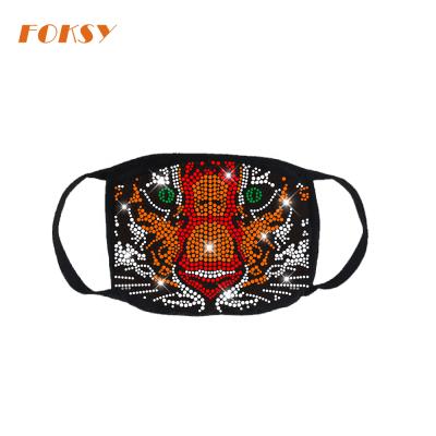 China Easily Transferred To Tiger Head Motif Washable Mask Custom Made 2 Layer Fabric Rhinestone Transfer Design Modal Mask With PM2.5 Filter for sale