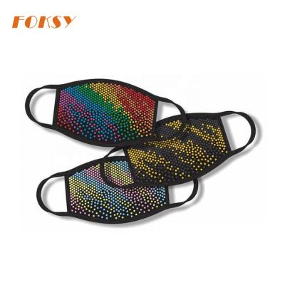 China Easily Transferred To Face Mask Rainbow Pattern Custom 2 Layer Fabric Rhinestone Washable Modal Iron On Design Face Mask With PM2.5 Filter for sale