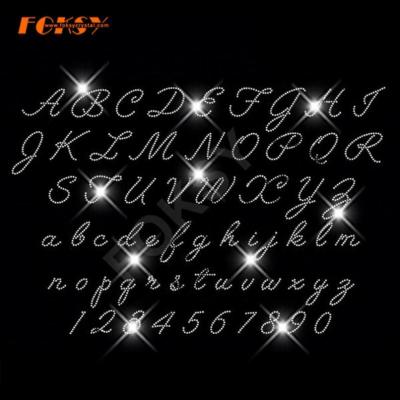 China Flatback Alphabet Letter Foil Rhinestone Transfer, Number 0-9 Hotfix Rhinestone Pattern Design for sale