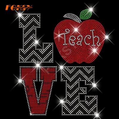 China Easily Transferred To The Apparel Love Teacher Motif Within An Apple Hot Fix Rhinestone Heat Transfer Design For Kids Apparel for sale