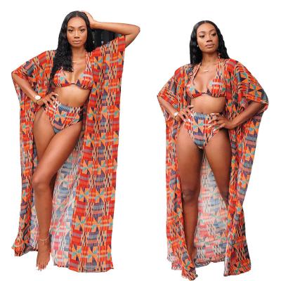 China Sexy African Print Swimwear and Beachwear Cover Up 2020 3 Piece Swimsuit for sale