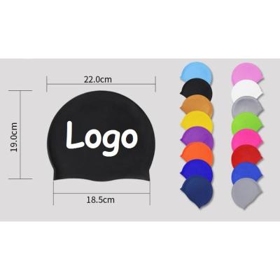 China Pure color swim cap silicone swim cap women men waterproof long hair colorful adult sports high elastic adult swim pool hat for sale