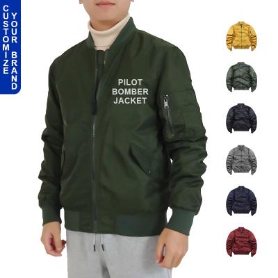 China Breathable wholesale custom printed logo made simple oversized white mens light silk fly ma1 zipper pilot bomber jacket for sale