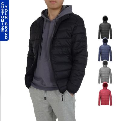 China OEM Wholesale Men's Clothing OEM Logo Breathable Light Bubble Hooded White Warm Black Warm Adult Jacket Winter Black Feather Stripper Jacket for sale