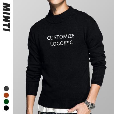 China Blank Logo Custom Anti-Pilling Green Black Plain O-Neck 100% Cotton Christmas Pullover Knitted Winter Thick Heavy Mens Sweater for sale