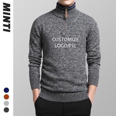 China High Neck 100% Turtle Neck Anti Pilling Logo Blank Cotton Pullover Custom Black Single Zipper Half Knitted Winter Mens Sweater for sale