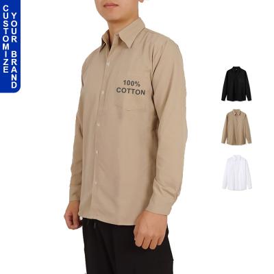 China Anti-pilling Custom OEM Standard Fitted Polyester Cotton Casual Men's Shirt Plain Uniform Black White Long Sleeve for sale