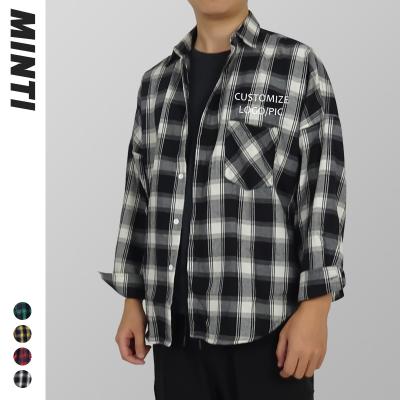 China Custom Logo Cotton Polyester Plaid Anti-pilling Long Sleeve Designer Oversized Casual Shirts for sale