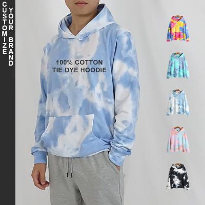 China Custom Anti Shrink Screen Printing Oversized Men Unisex Cotton Tie Dye Male Pink Black Blue Hoodie for sale