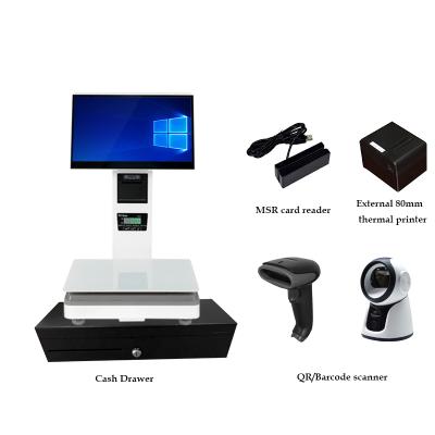 China Wifi/dual bluetooth Epos window pos system/speakerphone/barcode scanner/cash drawer 15.6inch screen with electric scale and terminal printer58mm pos cash machines for sale