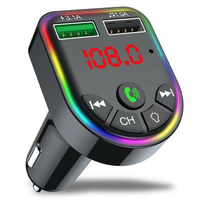 China BT 5.0 Radio Car FM Transmitter MP3 Player 2USB Car Charger Kit Stereo RGB Light for sale