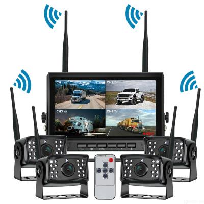 China Waterproof 4Pcs Reversing Camera Kit With Inch Monitor Splitscreen DVR 12V 24V Digital 7 QUAD Radio for sale