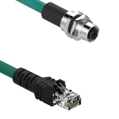 China A.W.G. Ethernet Cable Double Head M12 4core Female Ethernet connector CAT5E twisted pair 2x2x24 to male Rj45 connector for sale