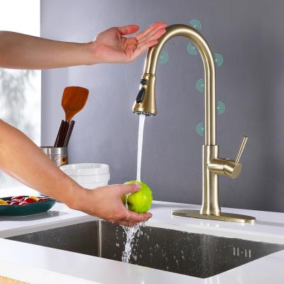 China Sense Faucets Ship From Modern USA Lower Touch Copper Kitchen Faucet Gold 360 Degree Rotation Kitchen Faucets for sale